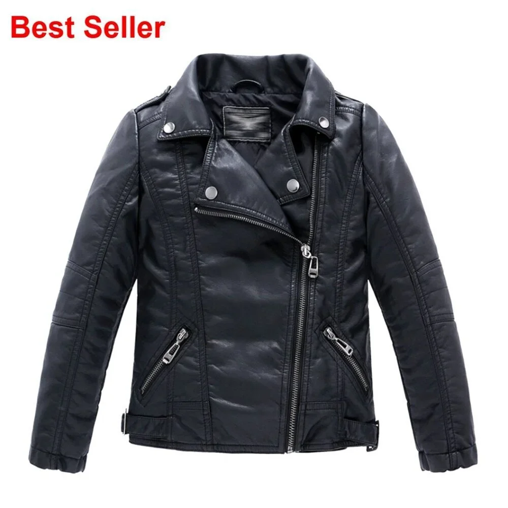 Faux Leather Motorcycle Jacket for Kids with Faux Fur Lining